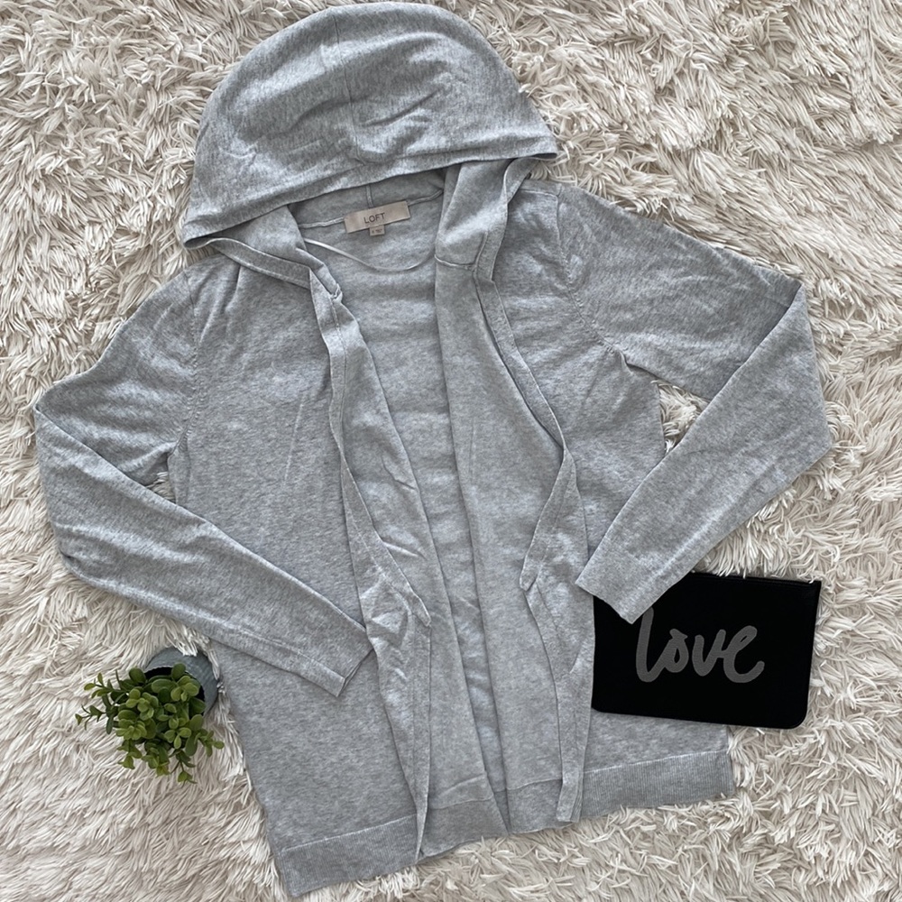 Loft Hooded Drape Open Cardigan 💗 Gray